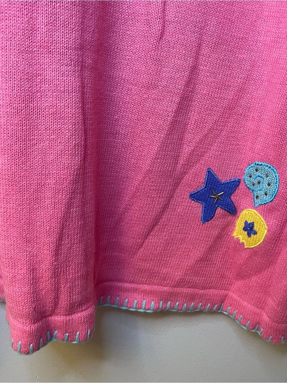 The Quacker Factory Novelty Embroidered Beach Pink Button Up Sweater NWT - Picture 9 of 9
